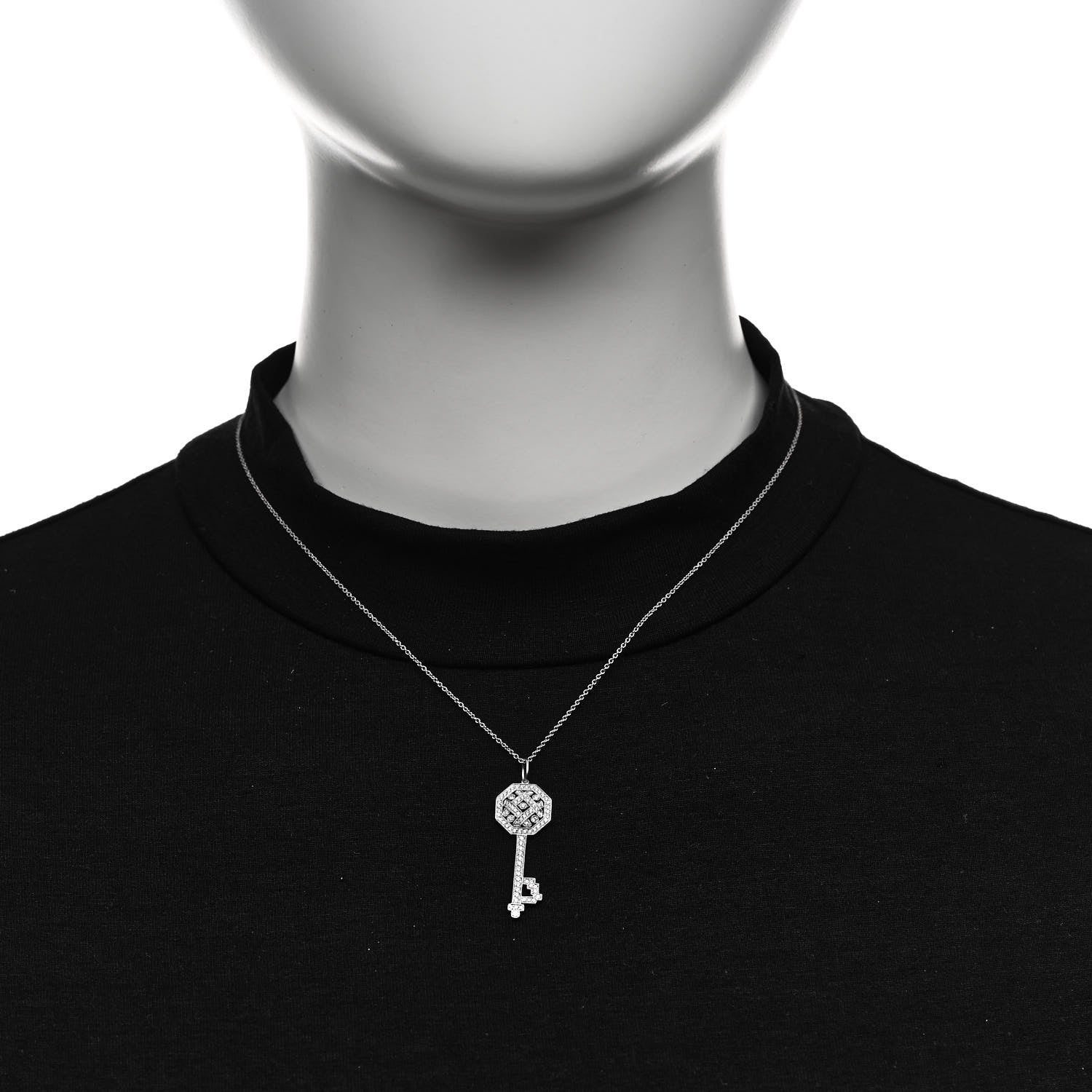 Tiffany Platinum Diamond Octagon Key Charm Pendant Necklace 2 of 6