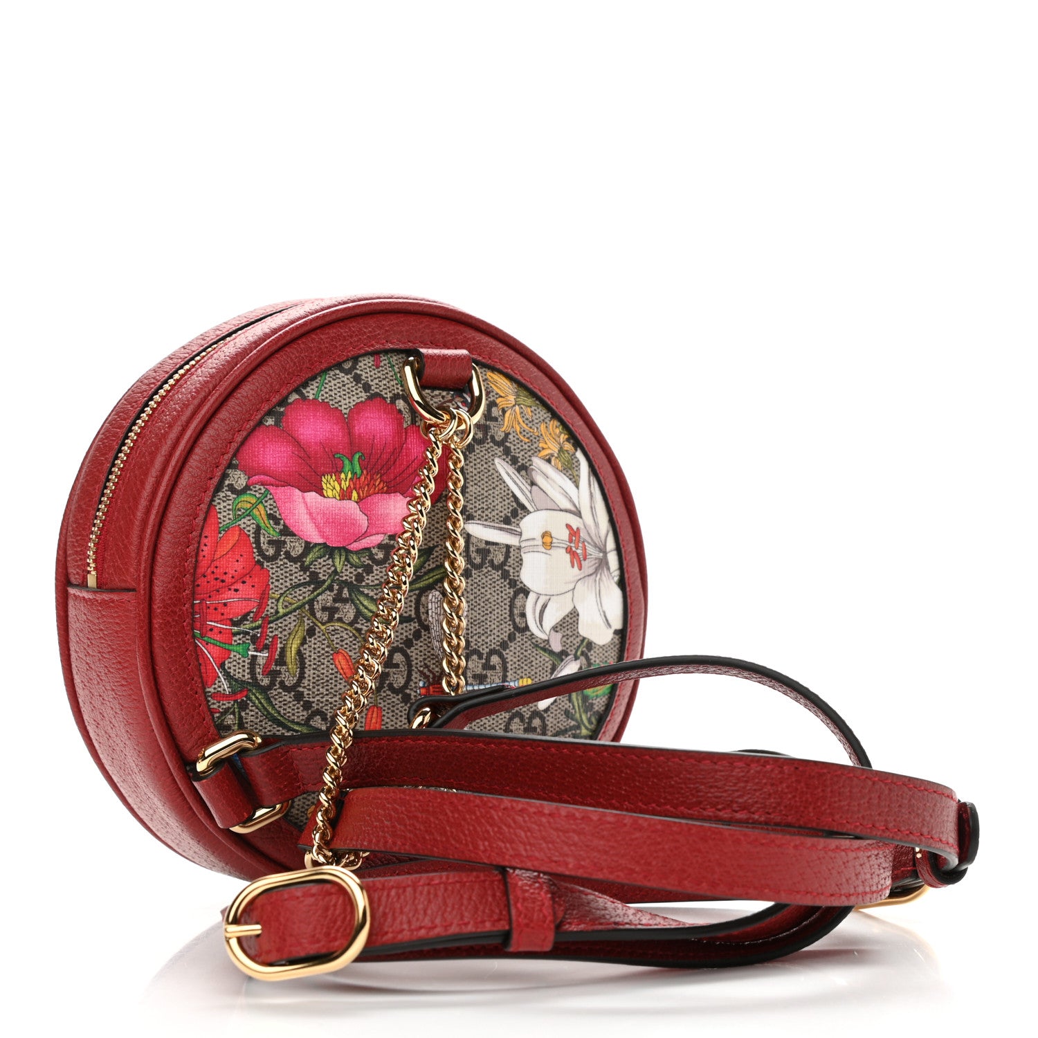 Gucci GG Supreme Monogram Web Flora Mini Ophidia Round Backpack Red 3 of 10