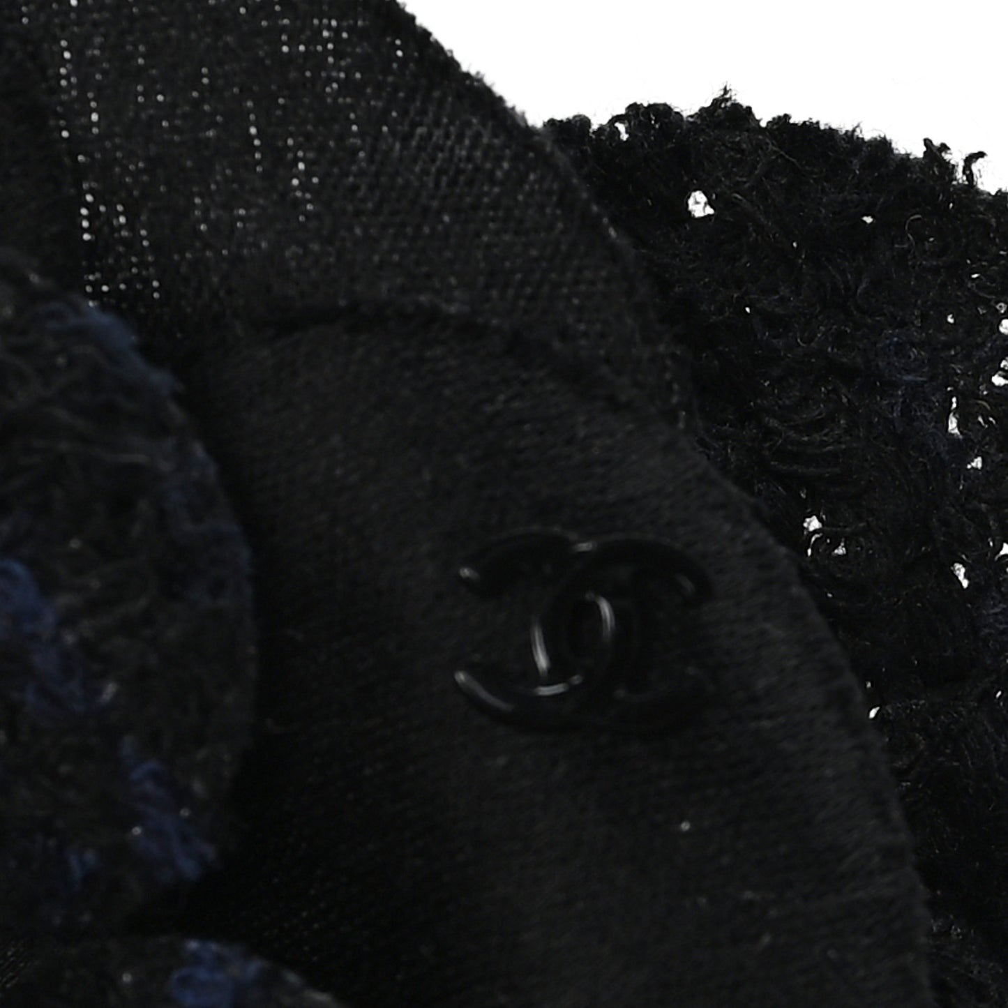 Tweed Fabric Camellia Pin Brooch Navy Blue Black