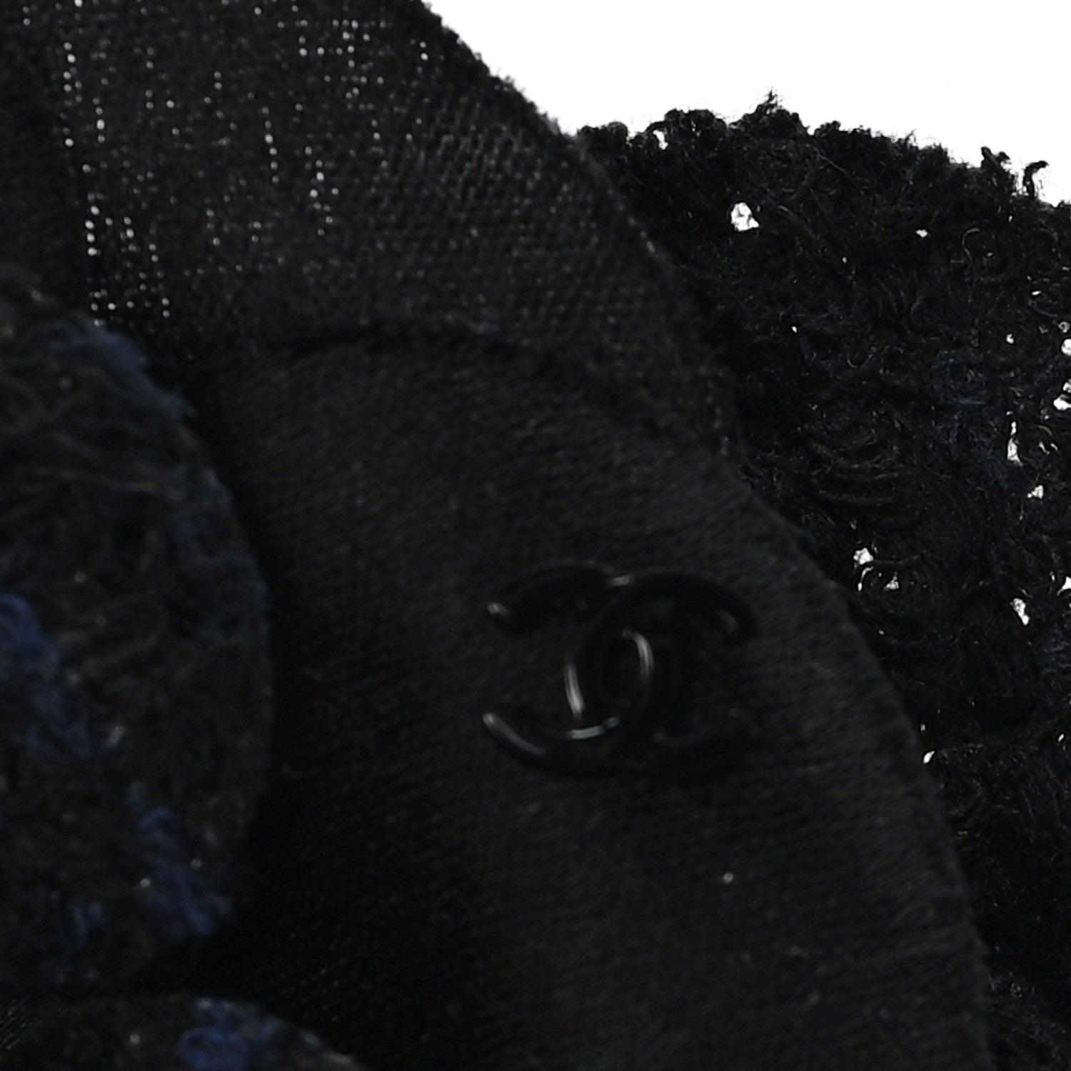 Chanel Tweed Fabric Camellia Pin Brooch Navy Blue Black 3 of 4