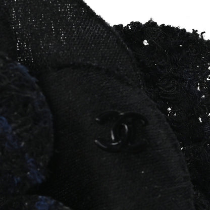 Chanel Tweed Fabric Camellia Pin Brooch Navy Blue Black 3 of 4