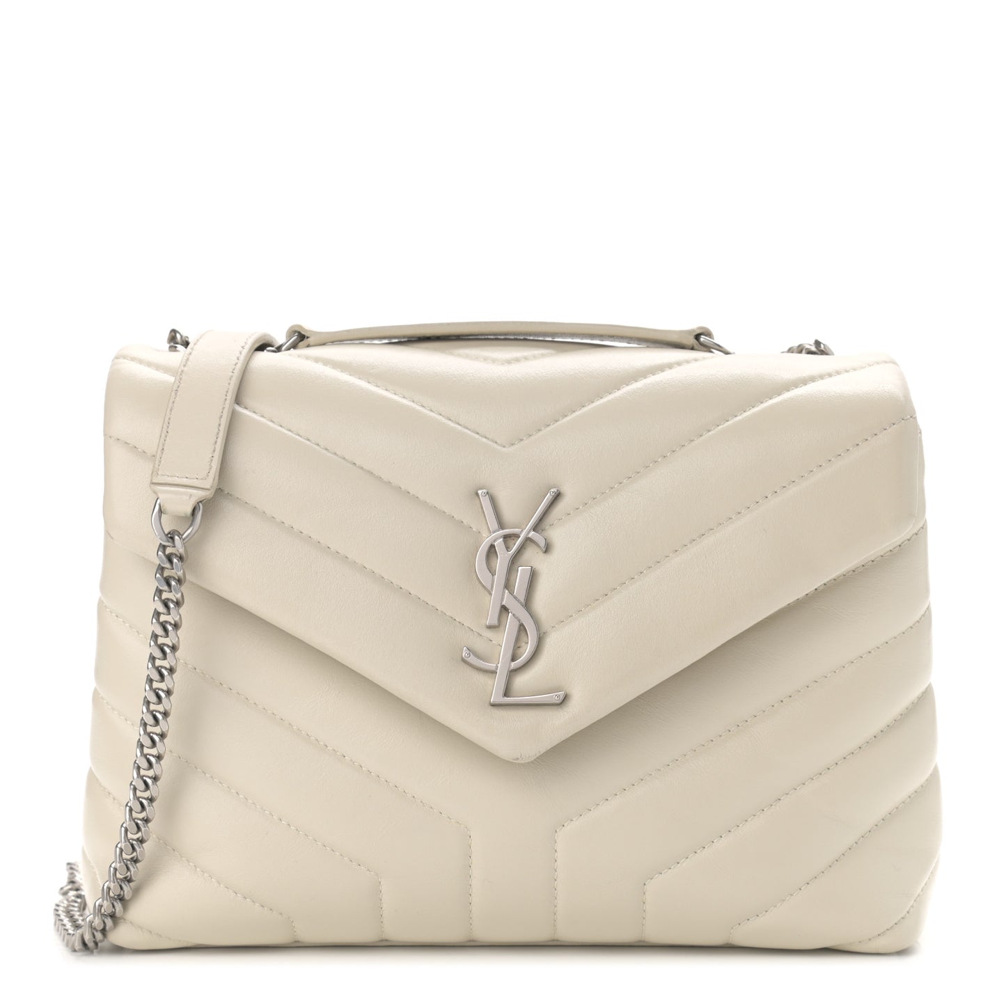 Calfskin Y Quilted Monogram Small Loulou Chain Satchel Crema Soft