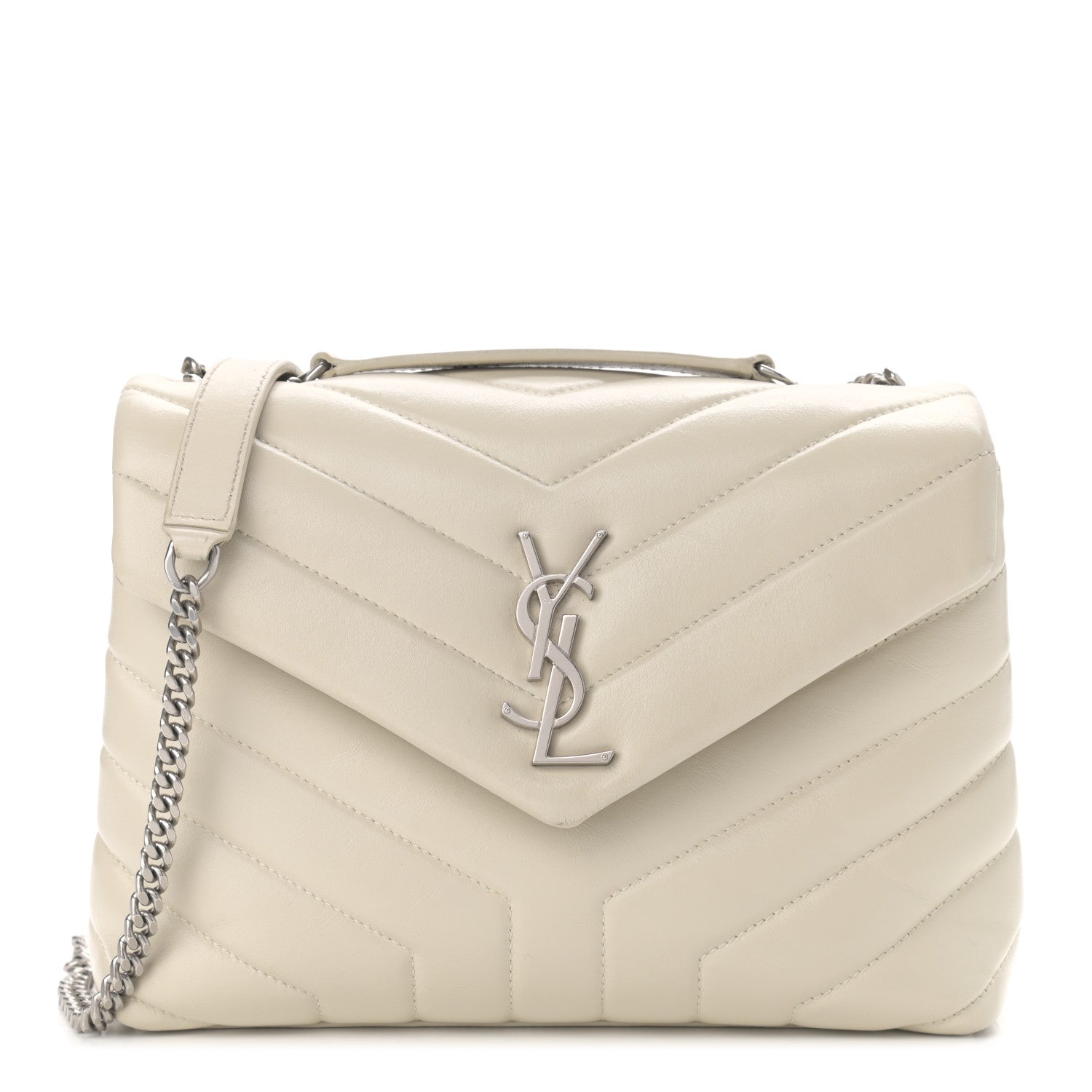 Saint Laurent Calfskin Y Quilted Monogram Small Loulou Chain Satchel Crema Soft 1 of 12