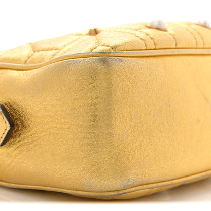 Gucci Metallic Calfskin Matelasse Studded Small Pearly GG Marmont Chain Shoulder Bag Gold 9 of 13