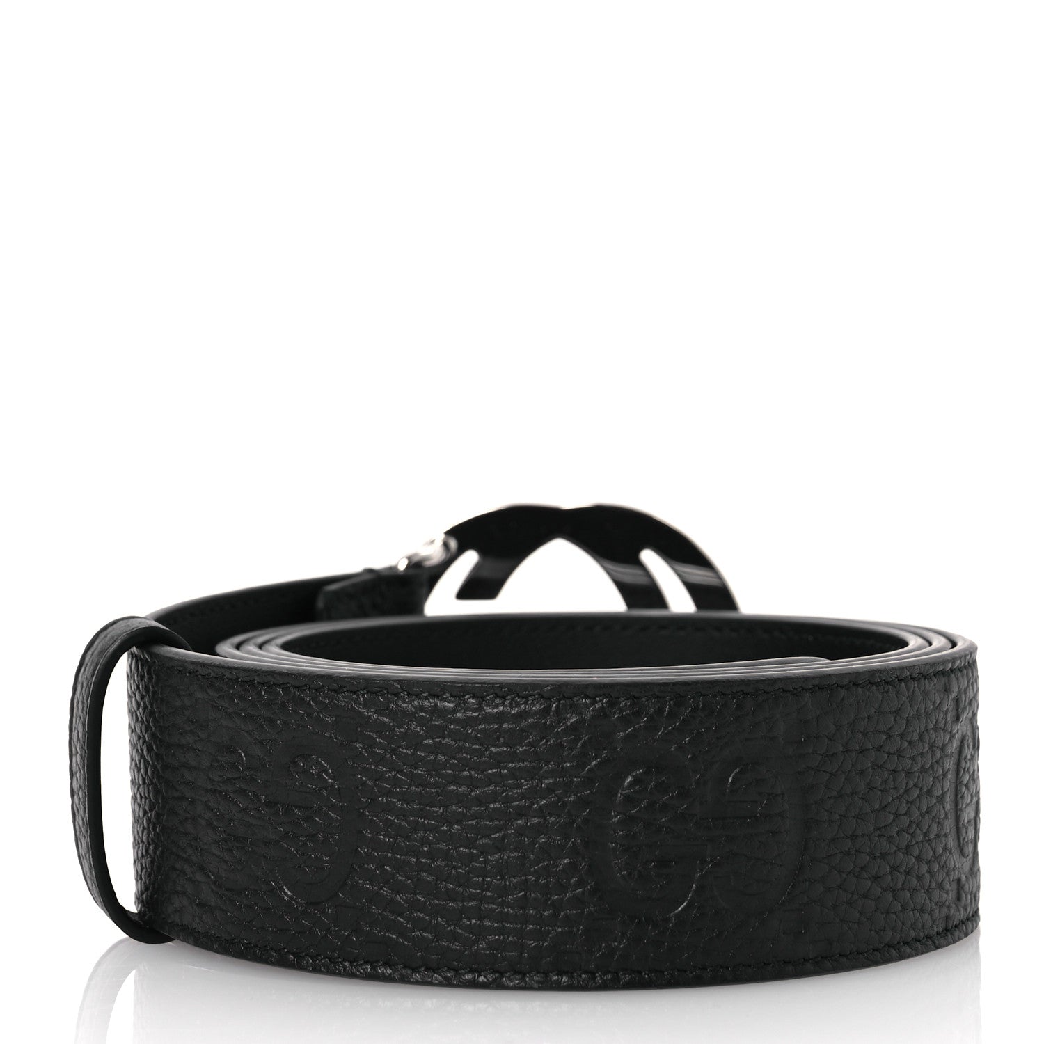 Gucci Piuma Calfskin Jumbo GG Embossed Interlocking G 40mm Belt 105 42 Black 2 of 8