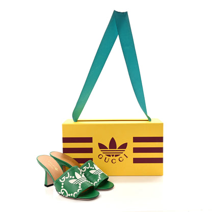 Gucci X ADIDAS Nappa Charlotte Suede Monogram Jumbo GG Trefoil 75mm Slide Sandals 36 New Shamarock Ivoire 9 of 9
