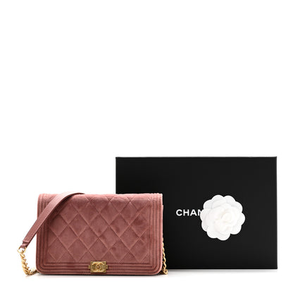 Chanel Velvet Quilted Boy Wallet On Chain WOC Pink 12 of 12