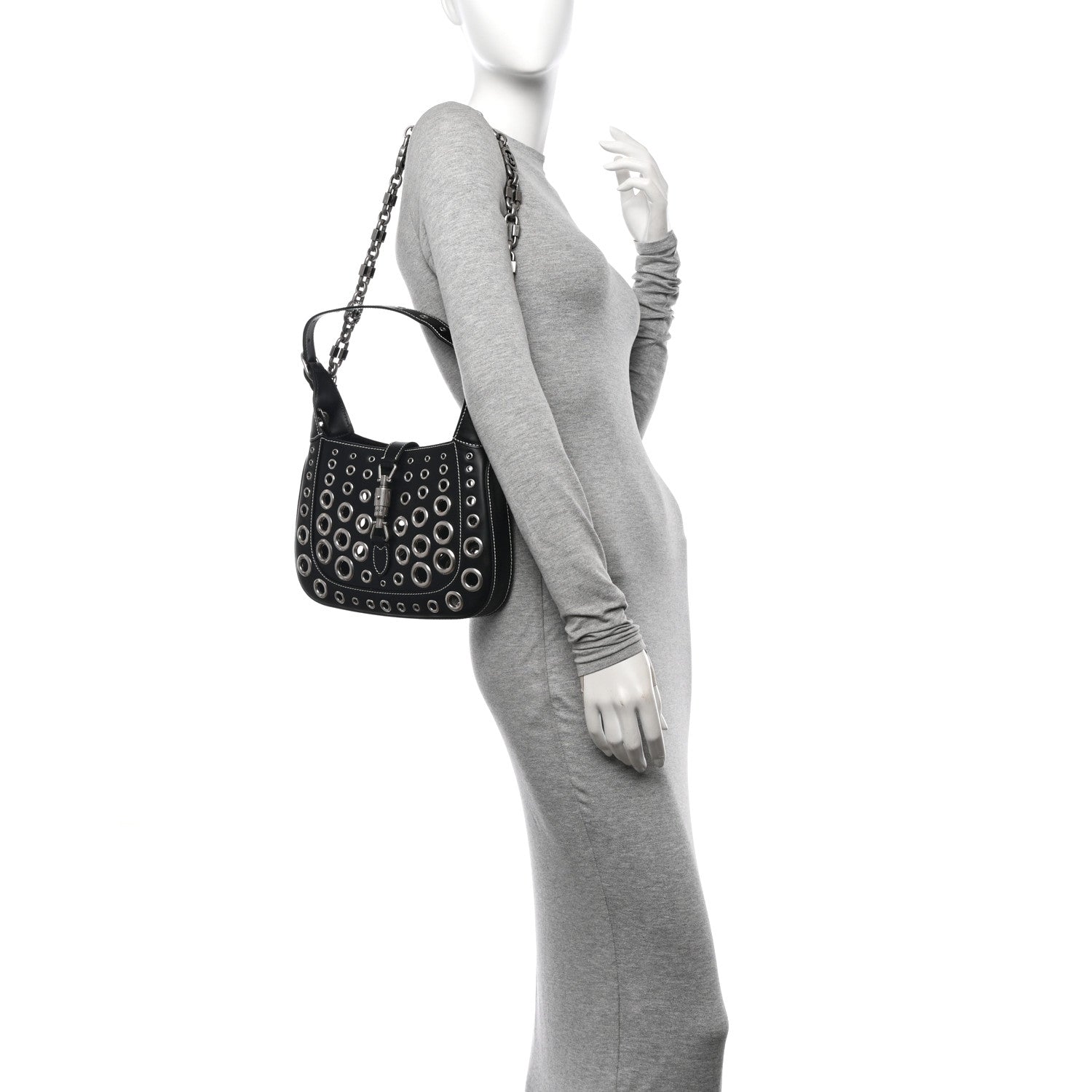 Gucci Calfskin Ha Ha Ha Jackie 1961 Eyelet Hobo Black 3 of 9