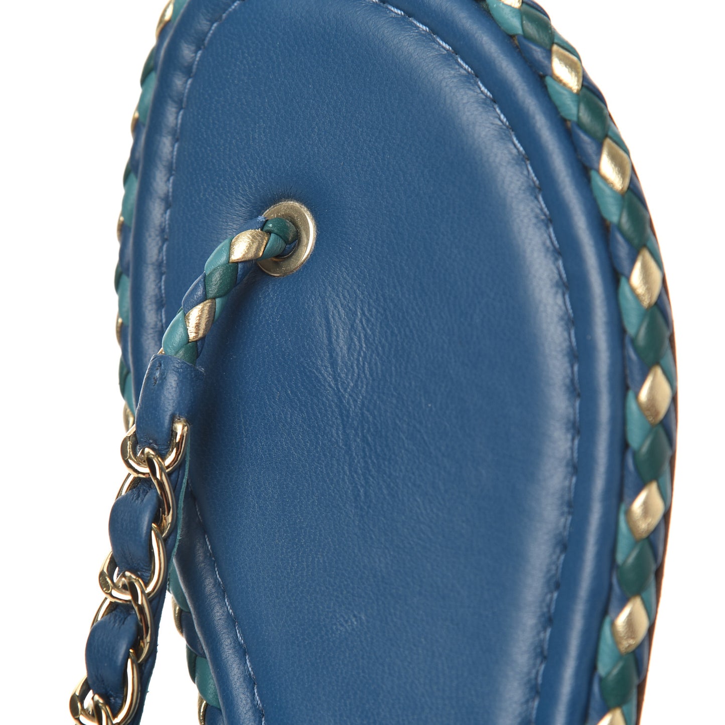 Lambskin Braided CC Logo Thong Sandals 39 Blue Gold