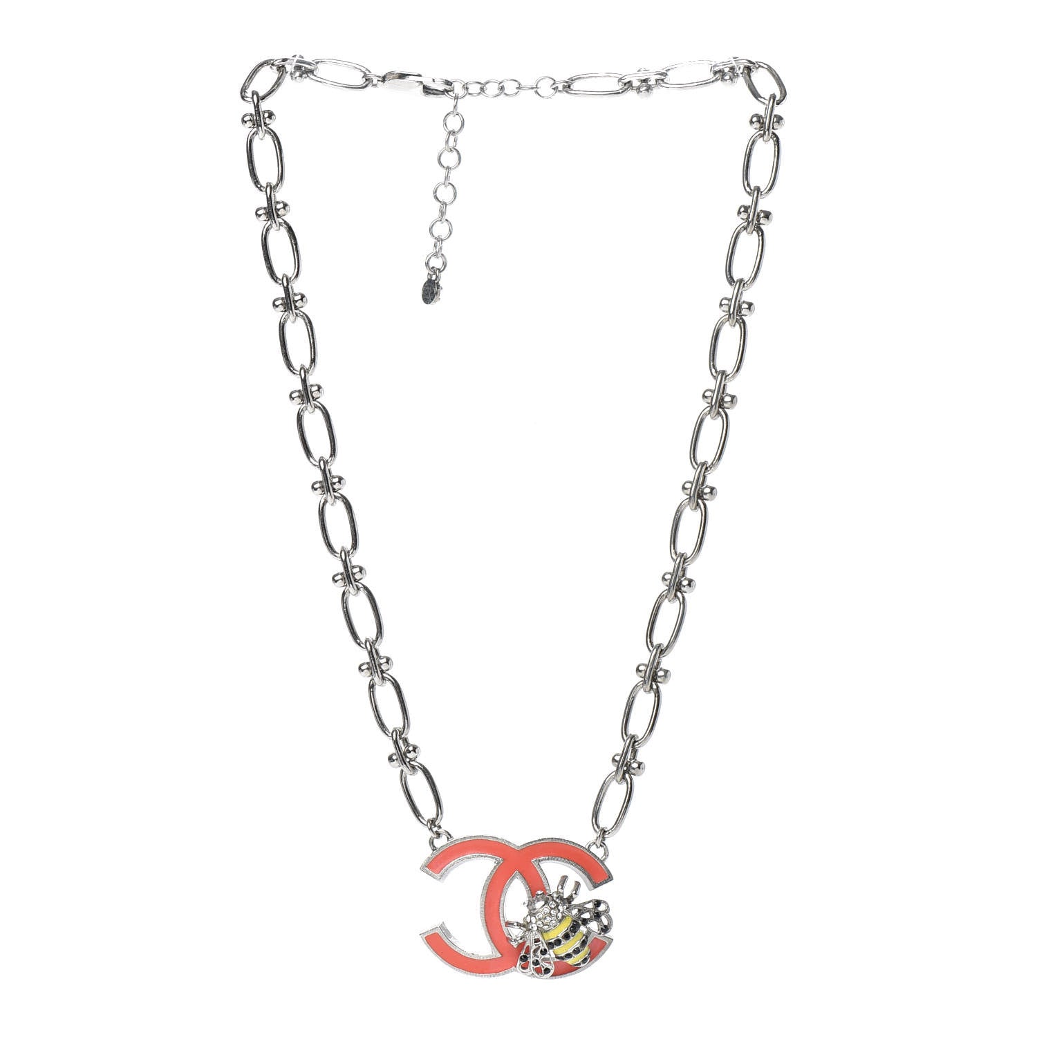 Chanel Crystal Bee Pendant Necklace Silver Multicolor 3 of 6