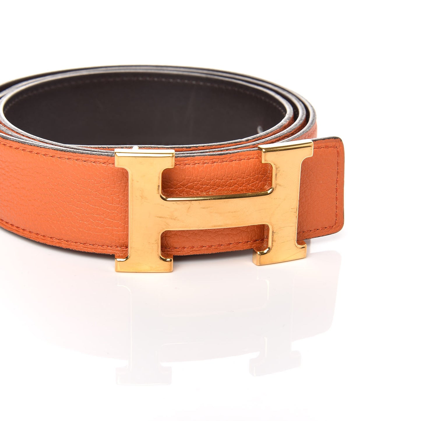 Togo Box 32mm H Belt 95 Orange Chocolate