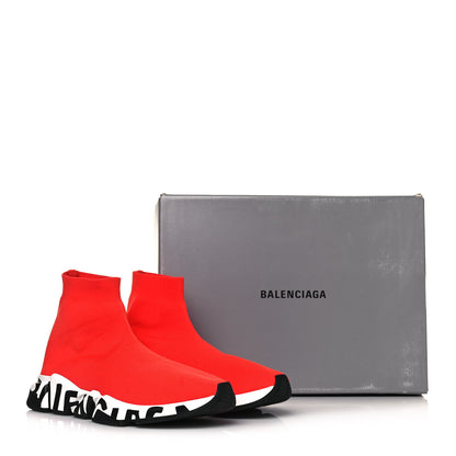 Balenciaga Neoprene Knit Mens Speed Graffiti Sneakers 43 Red White Black 9 of 9