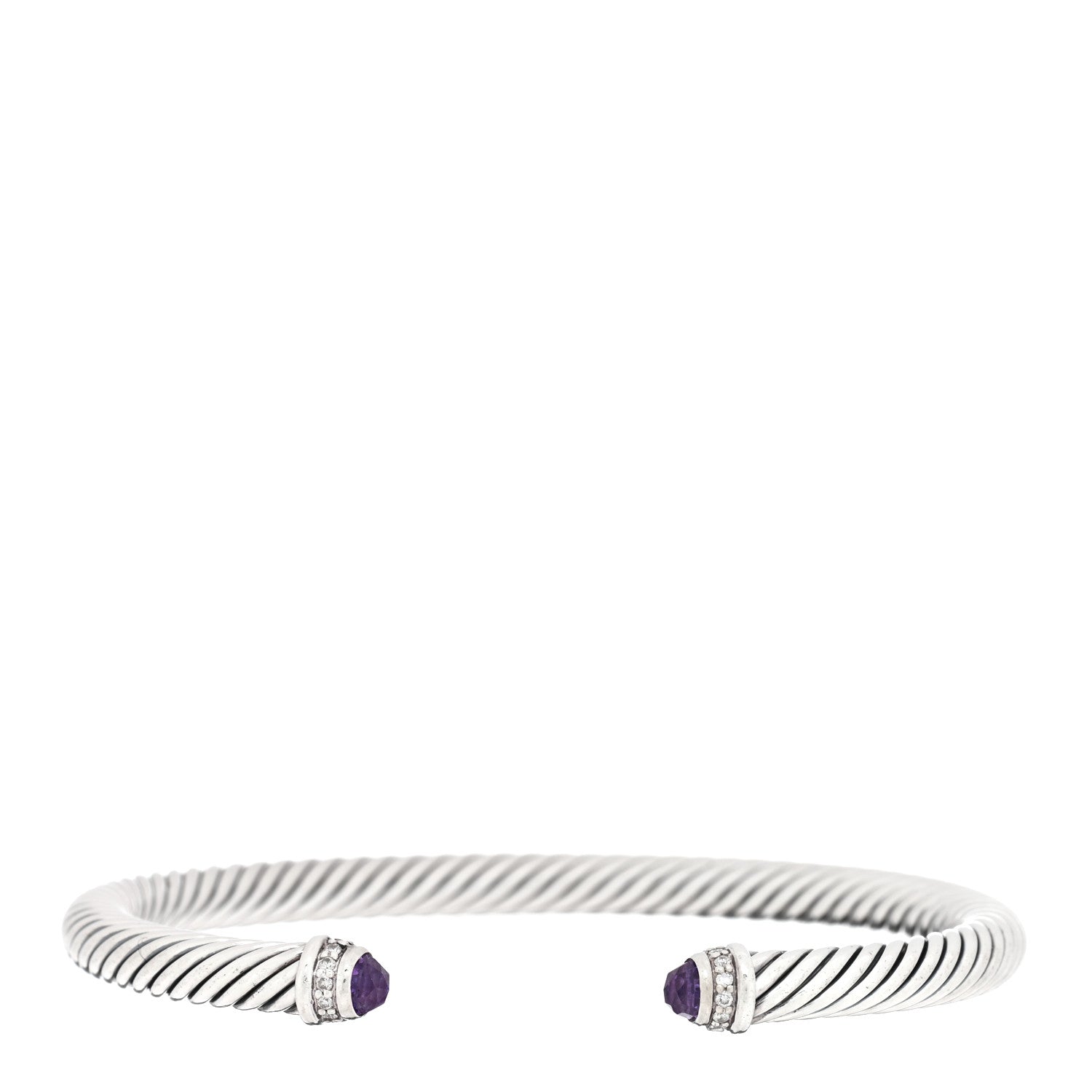 David Yurman Sterling Silver Diamond Amethyst 5mm Cable Classics Bracelet 1 of 3