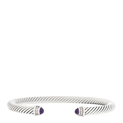 David Yurman Sterling Silver Diamond Amethyst 5mm Cable Classics Bracelet 1 of 3