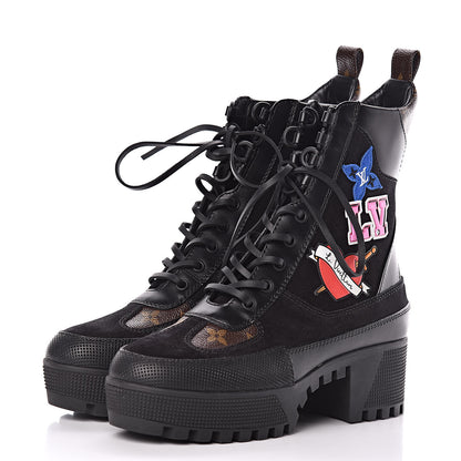 Louis Vuitton Suede Calfskin Monogram LV Black Heart Laureate Platform Desert Boots 36.5 Black 3 of 8