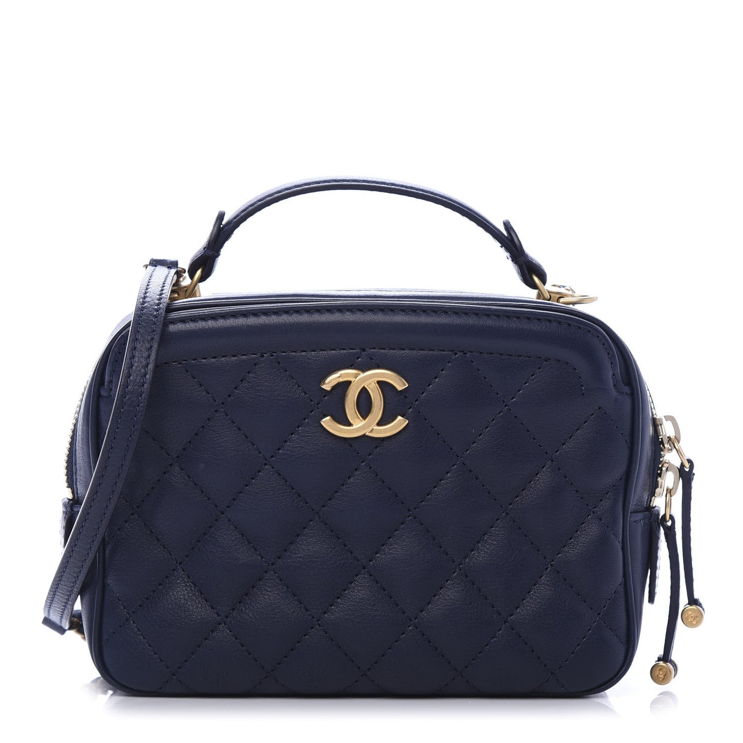 Calfskin Quilted CC Small Vanity Case Navy