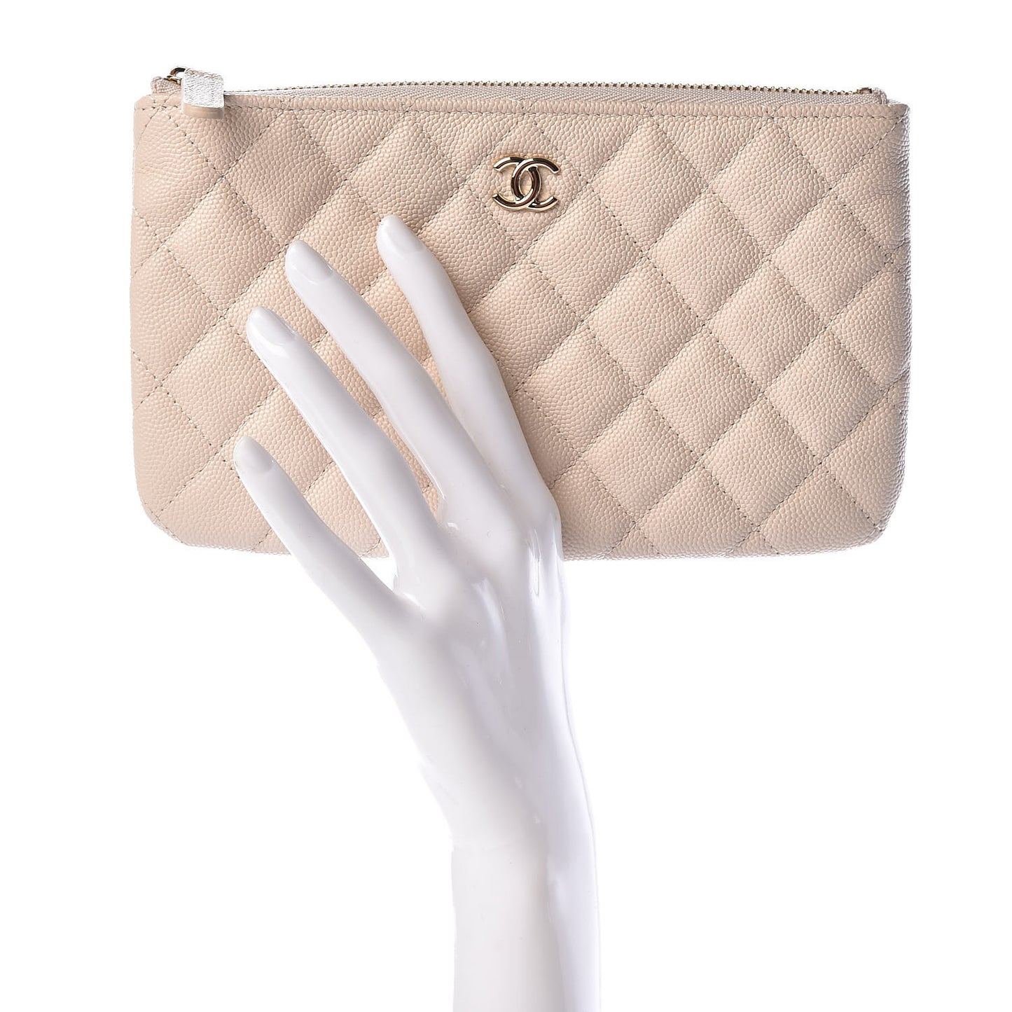 Caviar Quilted Medium Cosmetic Case Light Beige