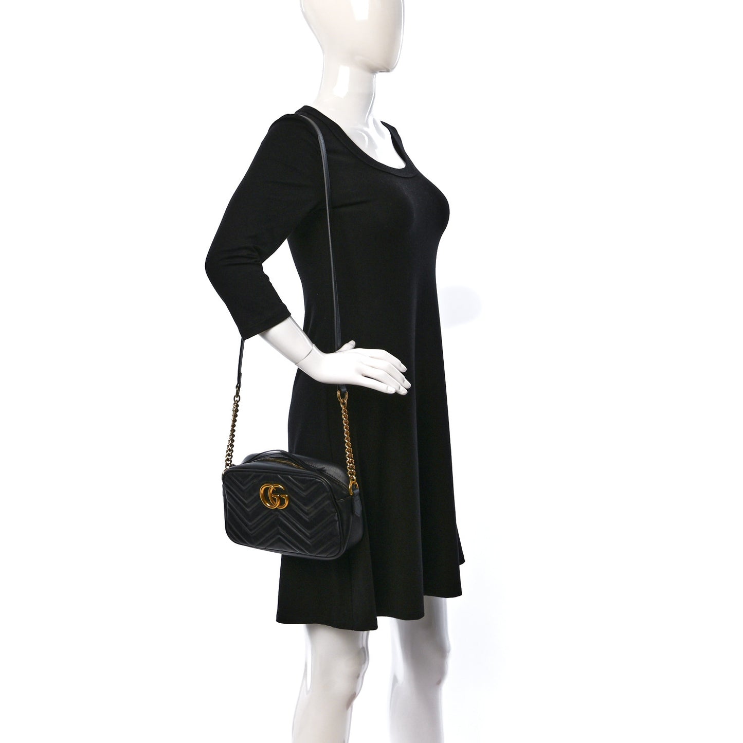 Calfskin Matelasse Small GG Marmont Chain Shoulder Bag Black