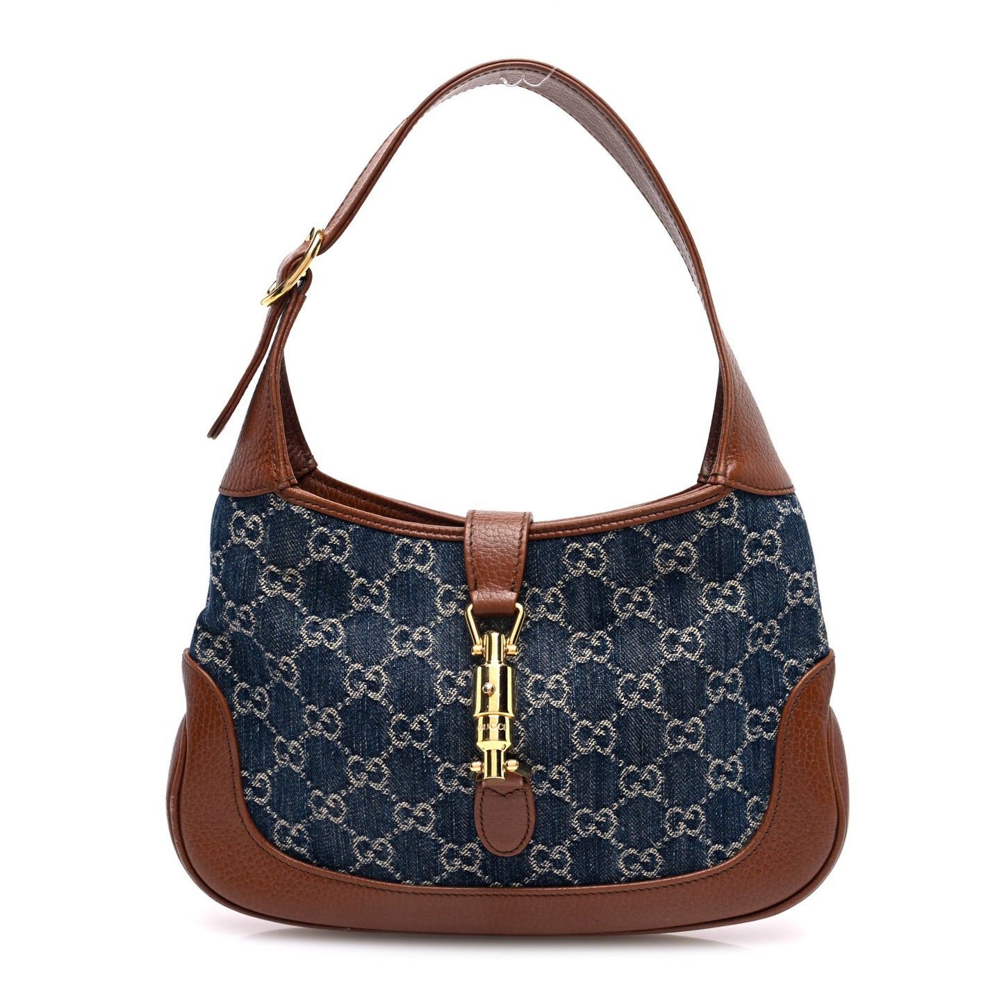 New Denim GG Monogram Calfskin Small Jackie 1961 Hobo Blue Tea Cuir