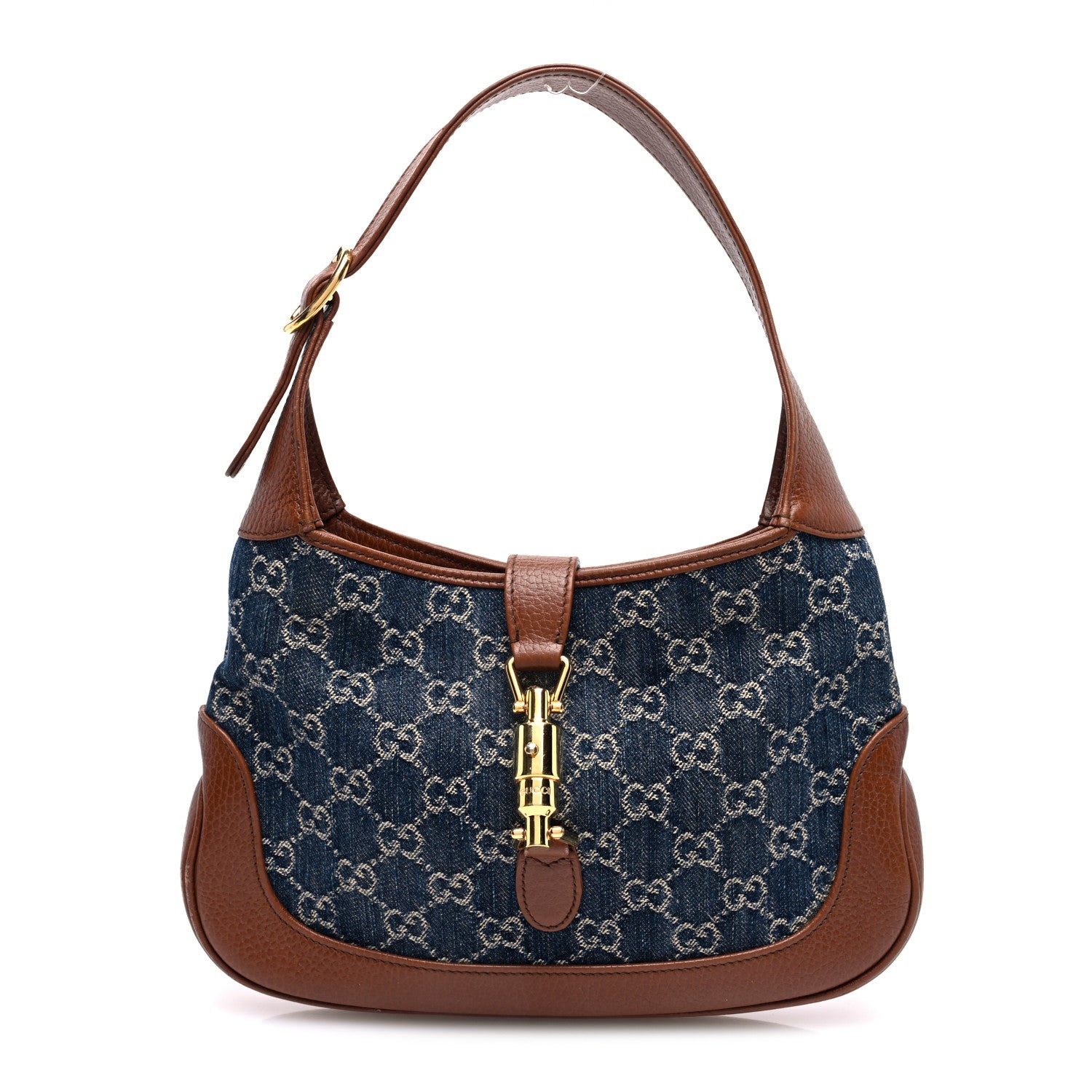 Gucci New Denim GG Monogram Calfskin Small Jackie 1961 Hobo Blue Tea Cuir 1 of 11
