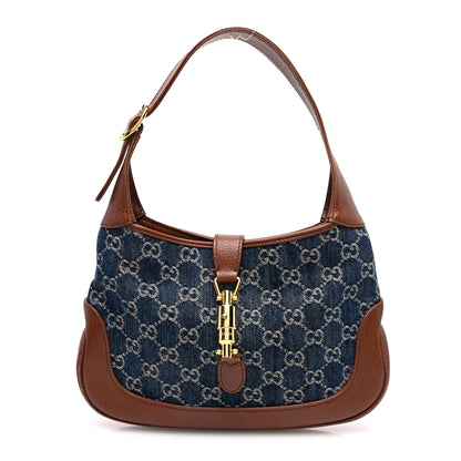 Gucci New Denim GG Monogram Calfskin Small Jackie 1961 Hobo Blue Tea Cuir 1 of 11