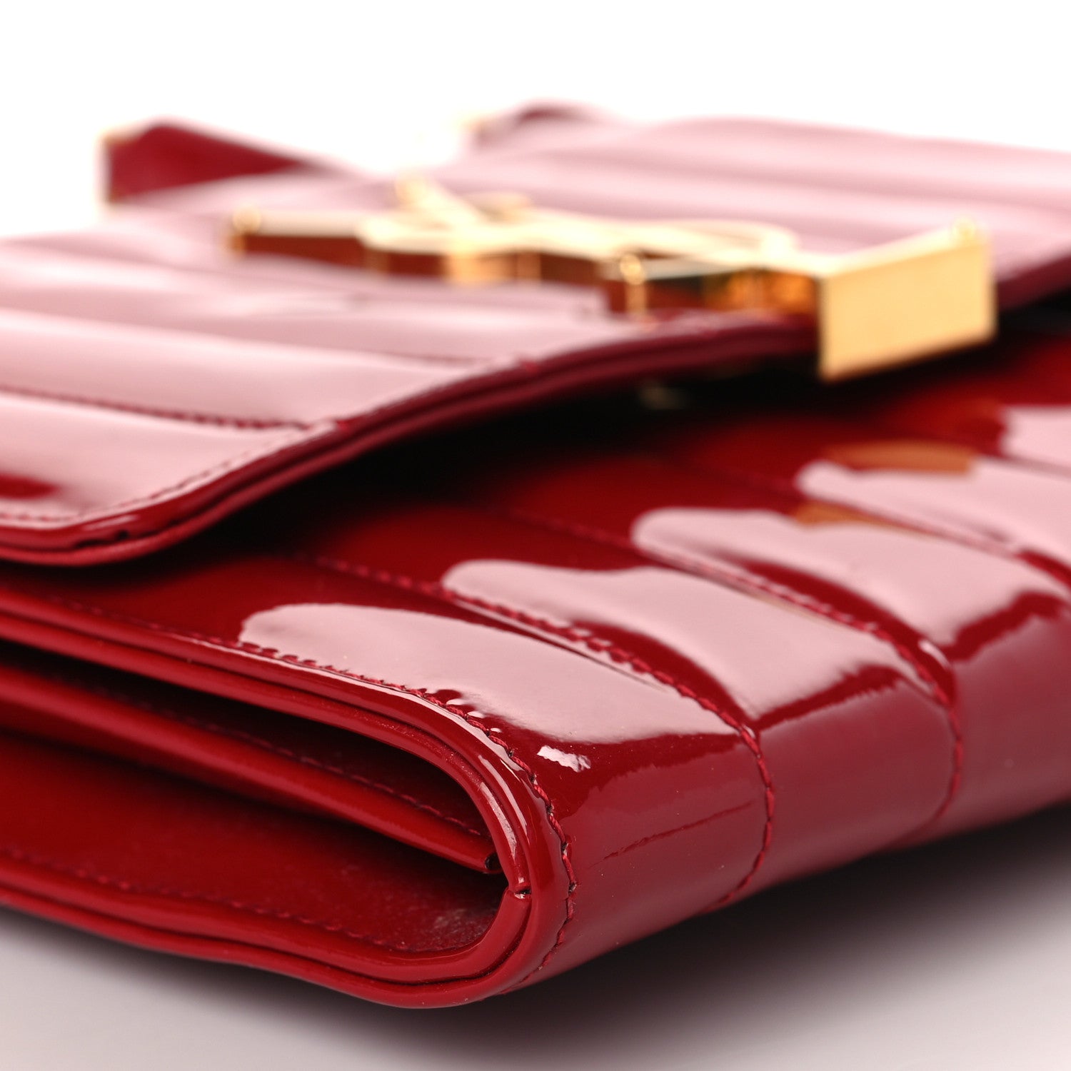 Saint Laurent Patent Calfskin Matelasse Vicky Chain Wallet Rouge Eros 7 of 8
