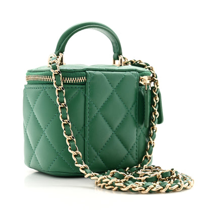 Chanel Lambskin Quilted Top Handle Mini Vanity Case With Chain Green 3 of 11