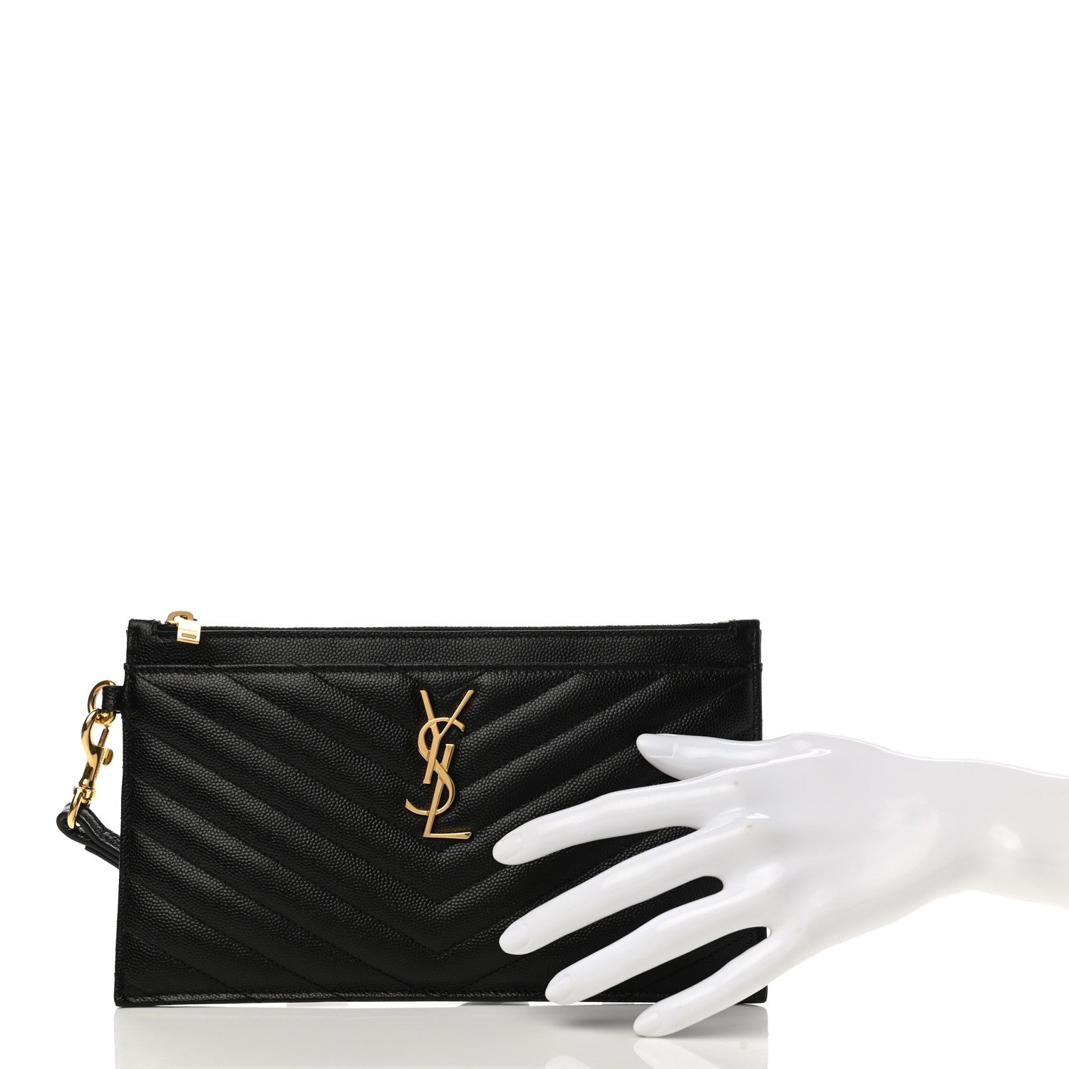 Saint Laurent Grain De Poudre Chevron Monogram Large Bill Pouch Black 2 of 8