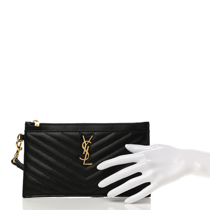 Saint Laurent Grain De Poudre Chevron Monogram Large Bill Pouch Black 2 of 8
