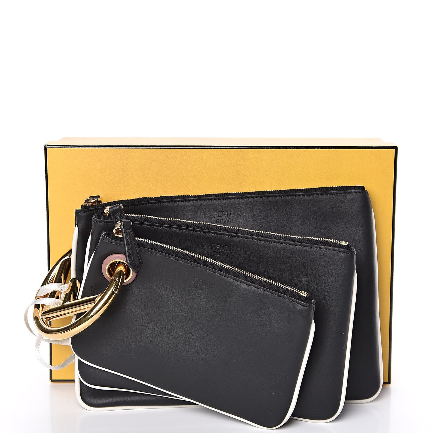 Vitello Century Opaco F is Fendi Bi-Color Triplette Pouch Set Black