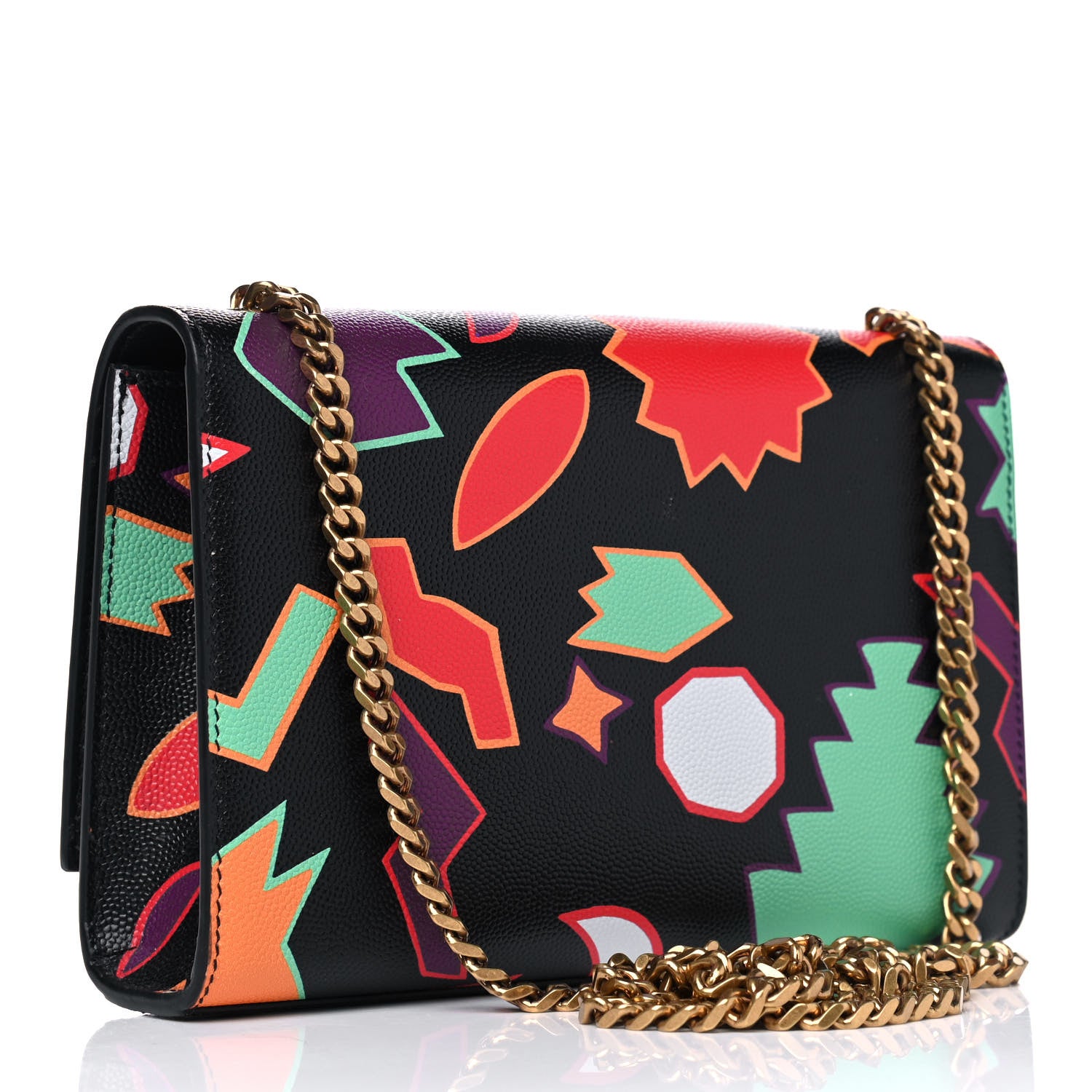 Saint Laurent Grain De Poudre Small Monogram Shapes Print Kate Satchel Black 2 of 4