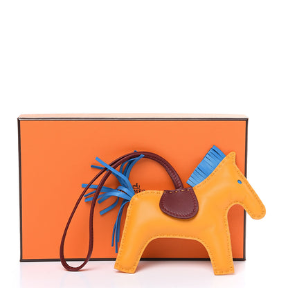 Hermes Milo Lambskin Grigri Rodeo Horse Bag Charm MM Jaune D'Or Bleu Zanzibar Rouge H 4 of 4