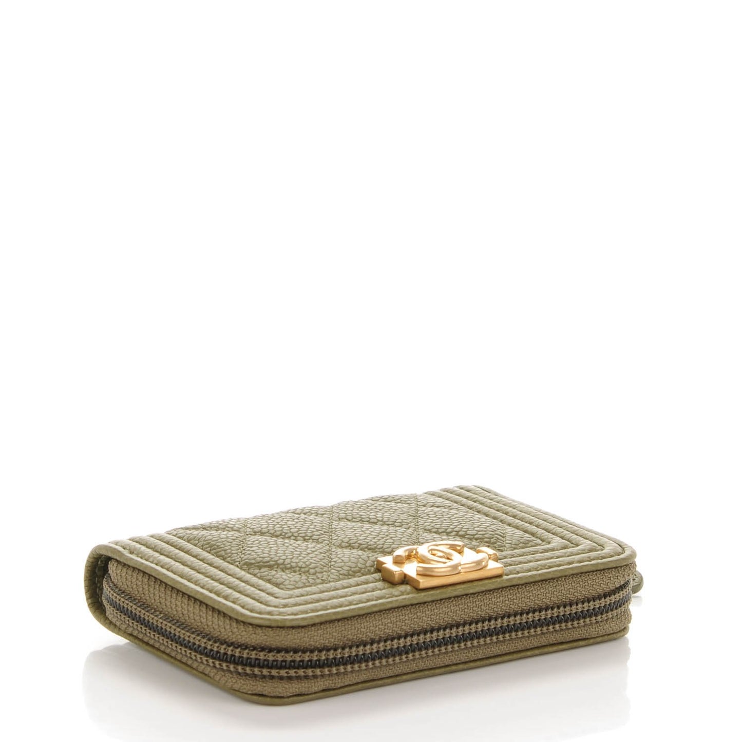 Caviar Quilted Boy Zip Around Coin Purse Wallet Green