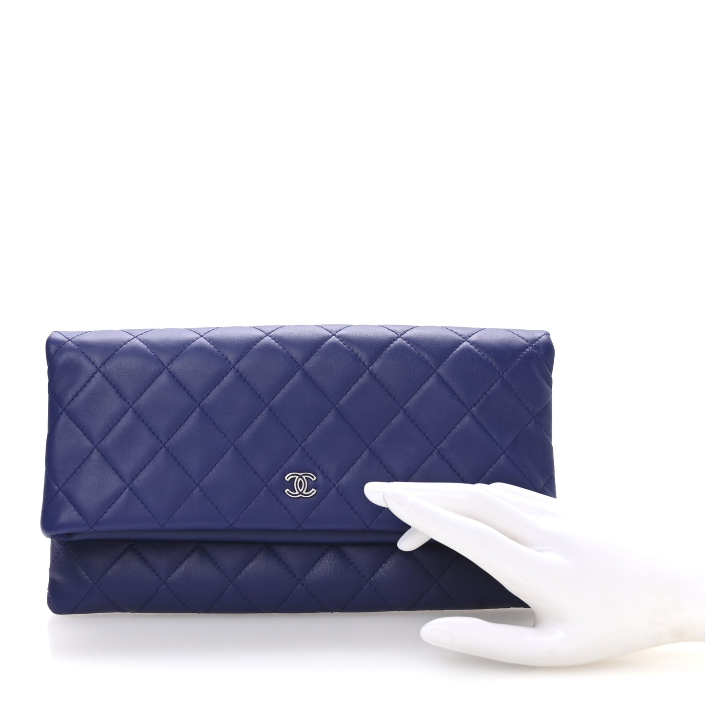 Lambskin Quilted CC Beauty Clutch Blue