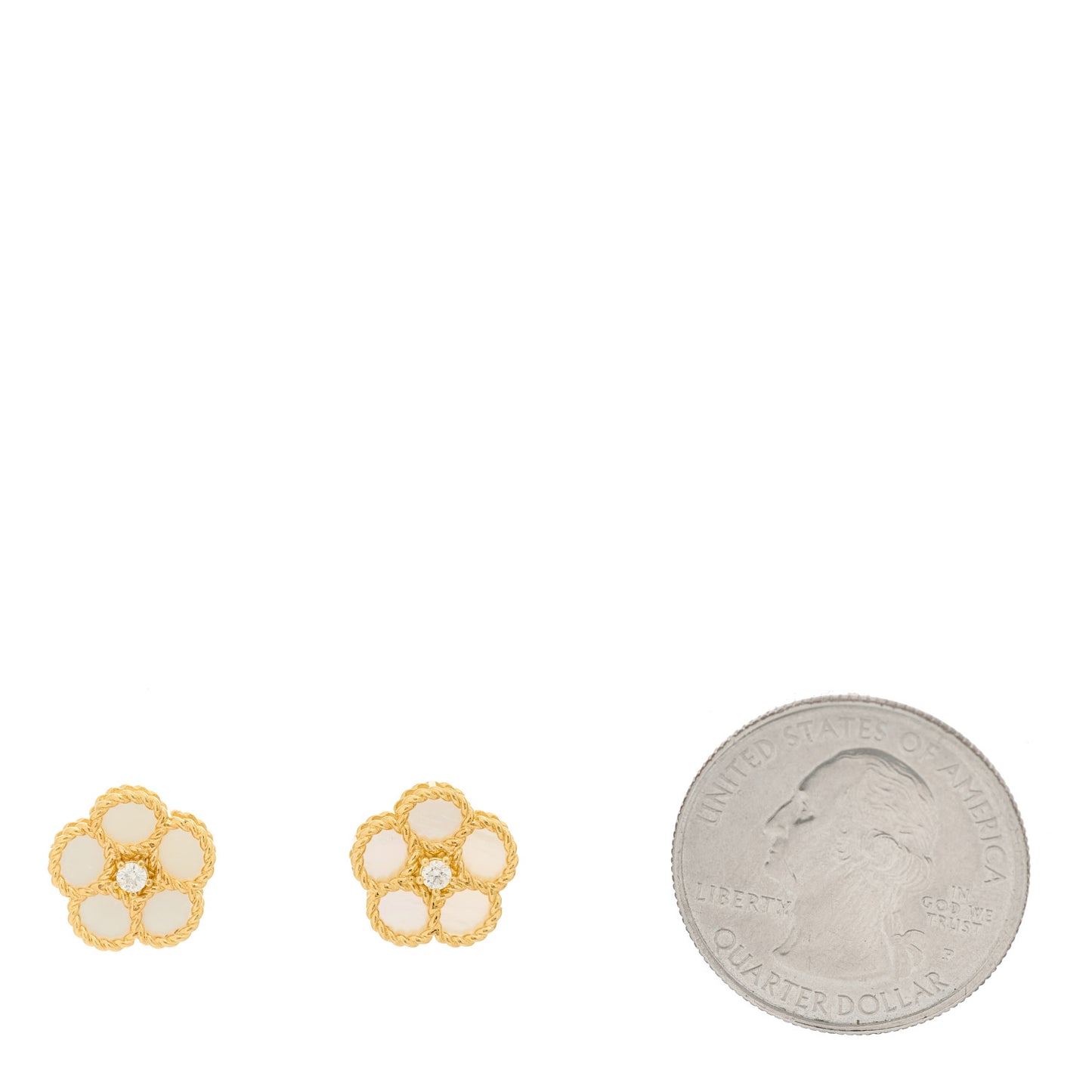 18K Yellow Gold Diamond Mother of Pearl Daisy Earrings