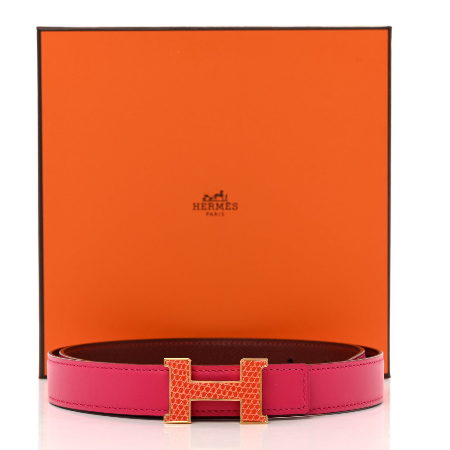 Epsom Swift Lizard 24mm Mini Constance H Belt 85 34 Orange Poppy Rose Mexico Rouge H