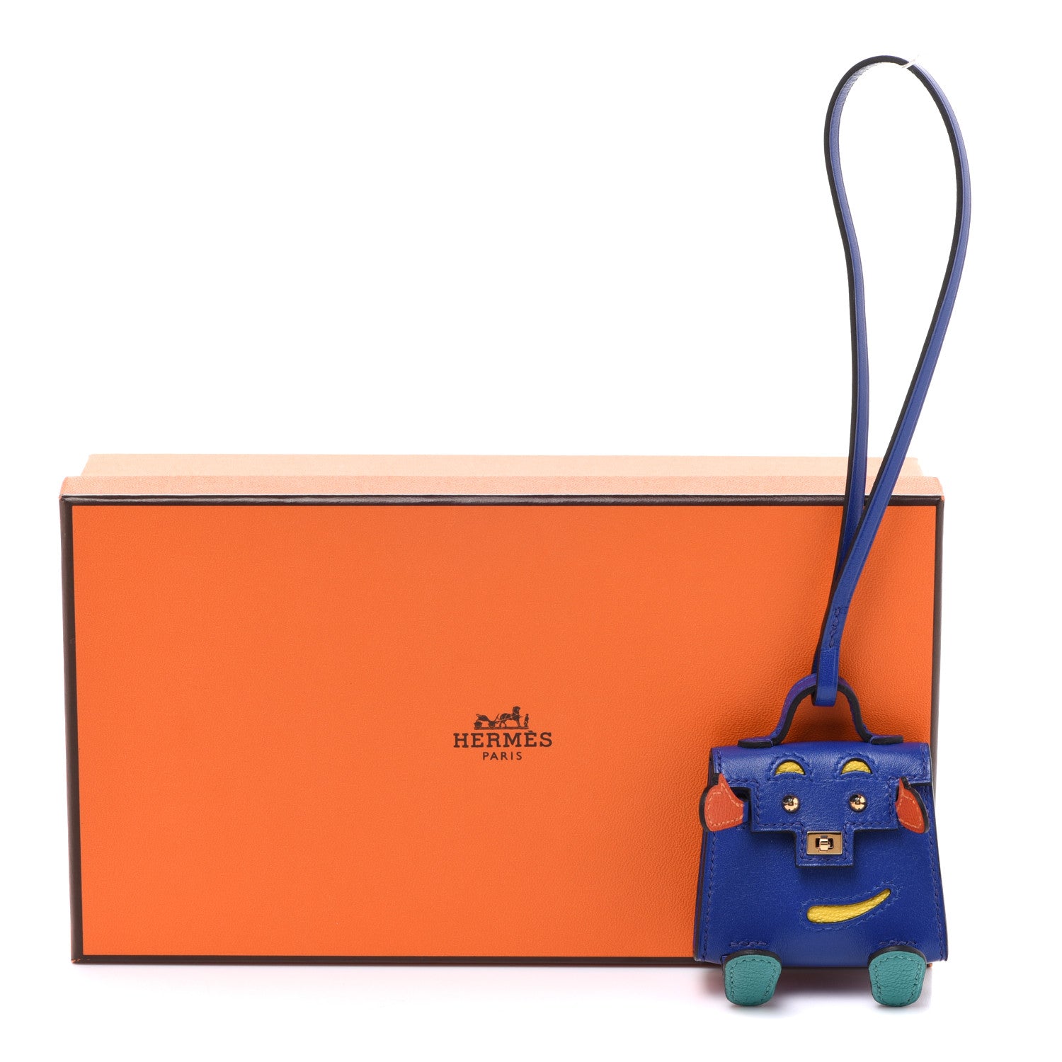Hermes Tadelakt Chevre Mysore Kelly Quelle Idole Bag Charm Bleu Electrique Feu Jaune De Naples Vert Verone 6 of 6