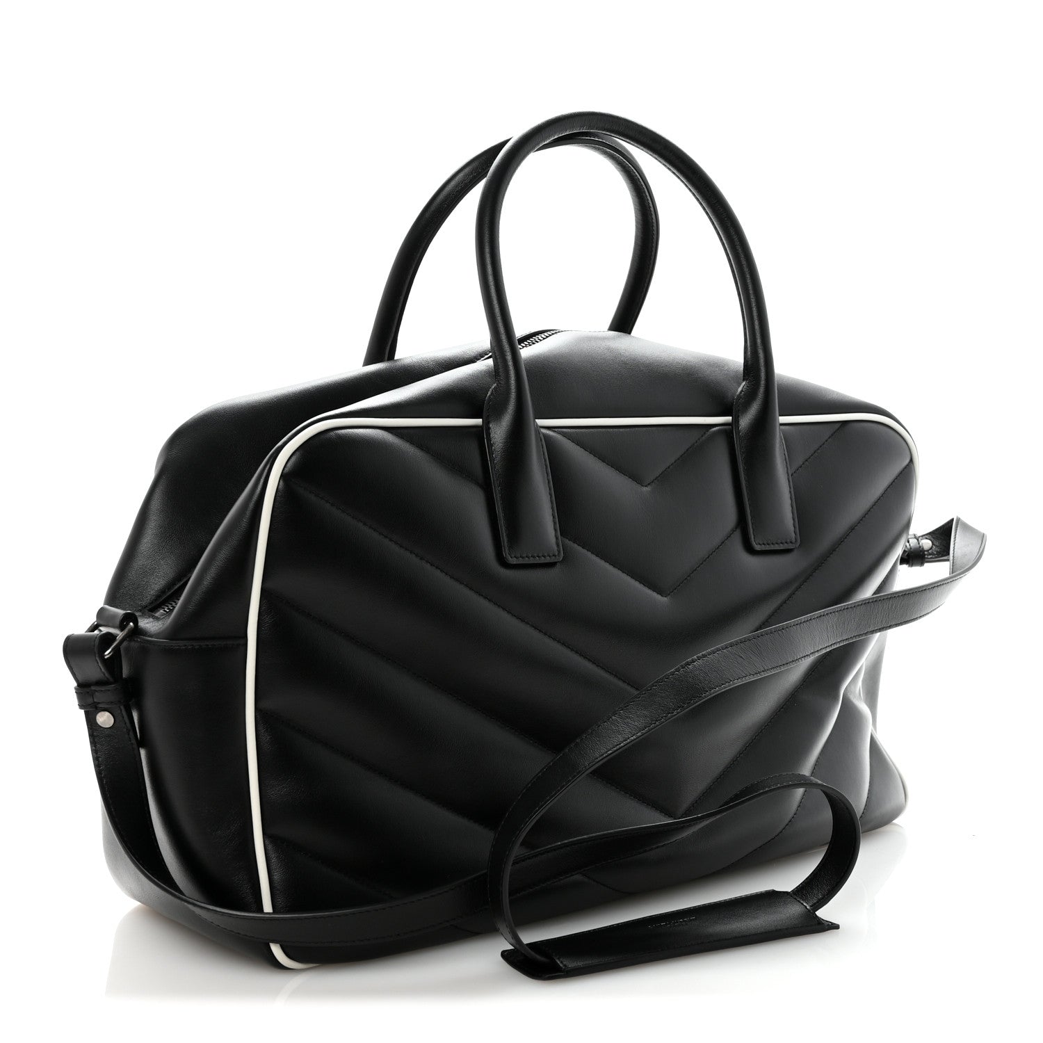 Saint Laurent Calfskin Medium Miles Logo Bowler Duffel Bag Black 3 of 9