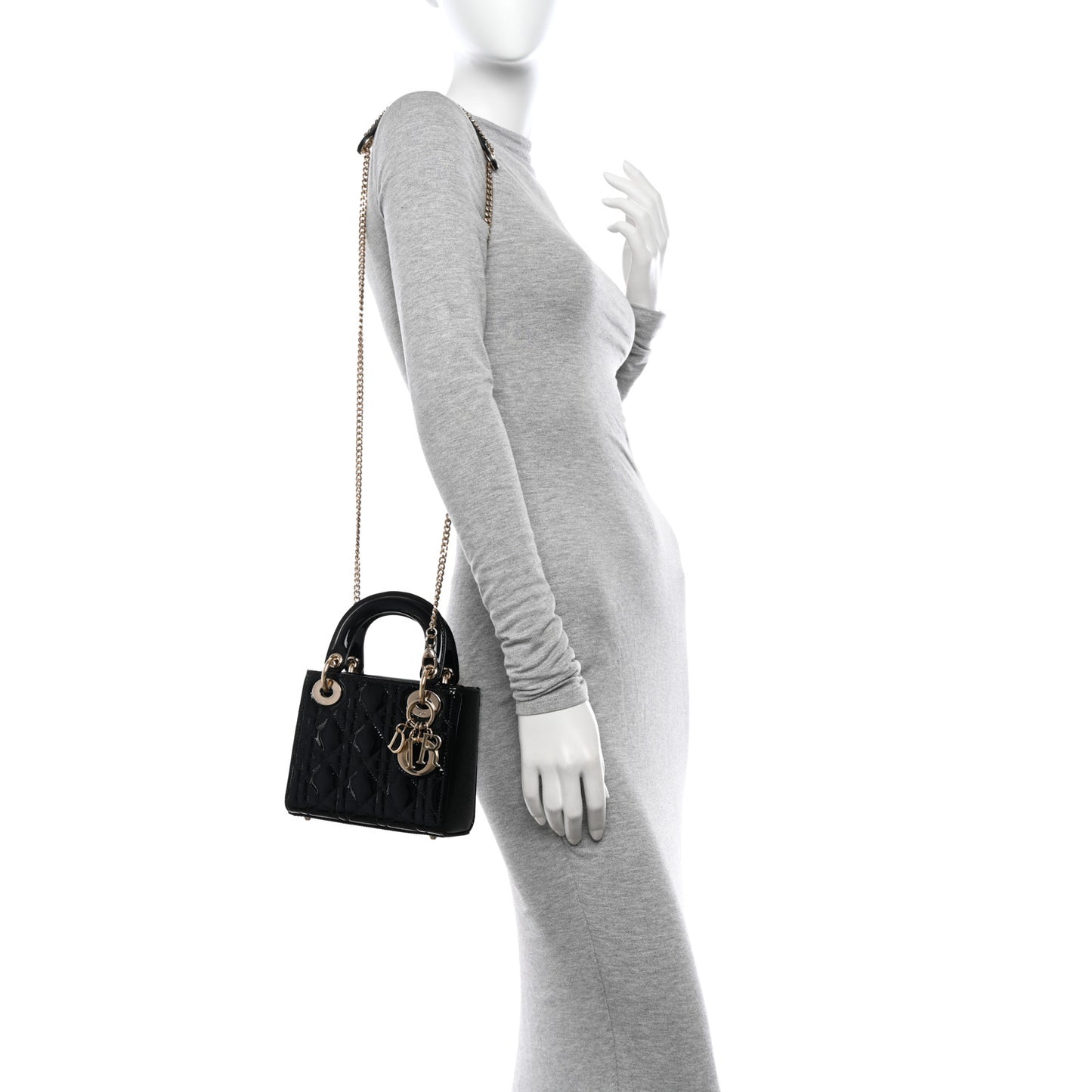 Patent Cannage Mini Lady Dior Black