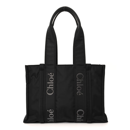 Chloe Recycled Polyester Medium Woody Ribbon Tote Black 1 of 10