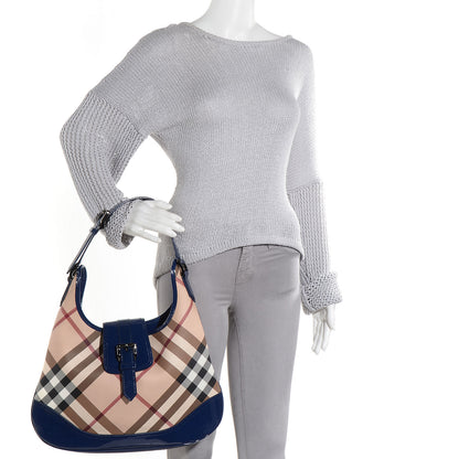 Burberry Patent Nova Check Brook Hobo Jet Blue 2 of 12