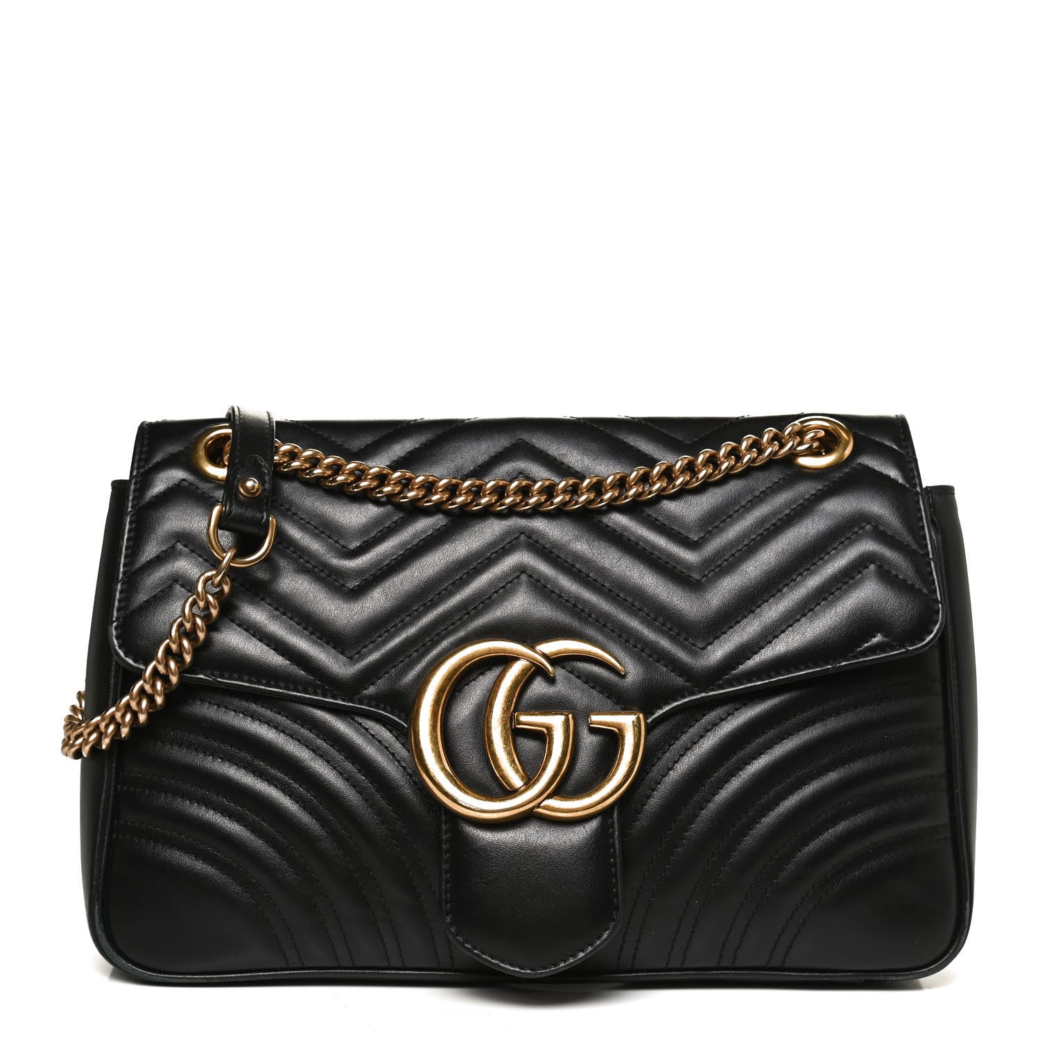 Gucci Calfskin Matelasse Medium GG Marmont Shoulder Bag Black 1 of 13
