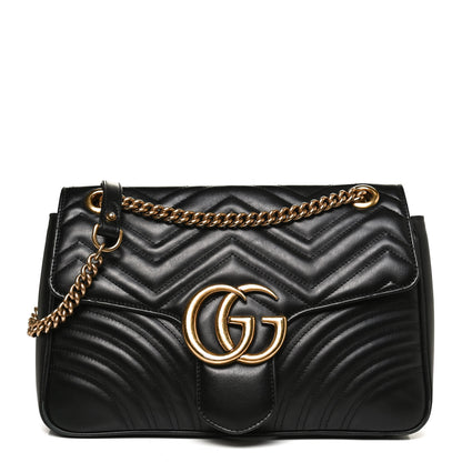 Gucci Calfskin Matelasse Medium GG Marmont Shoulder Bag Black 1 of 13