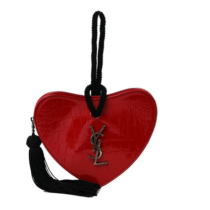 Saint Laurent Patent Crocodile Embossed Sac Coeur Heart Shaped Clutch Red 1 of 11