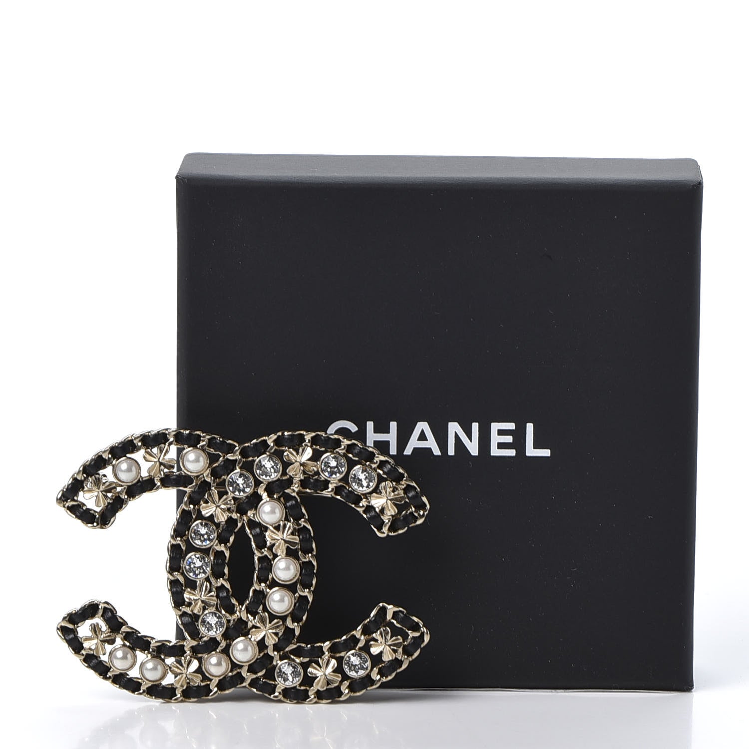 Chanel Metal Lambskin Crystal Sergeant Brooch Black Gold 4 of 4