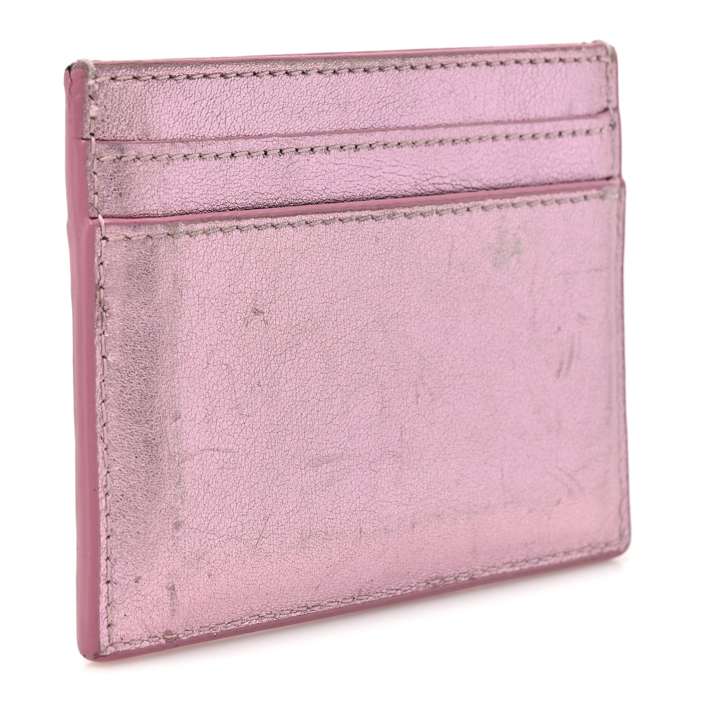 Metallic Calfskin Monogram Credit Card Case Pink