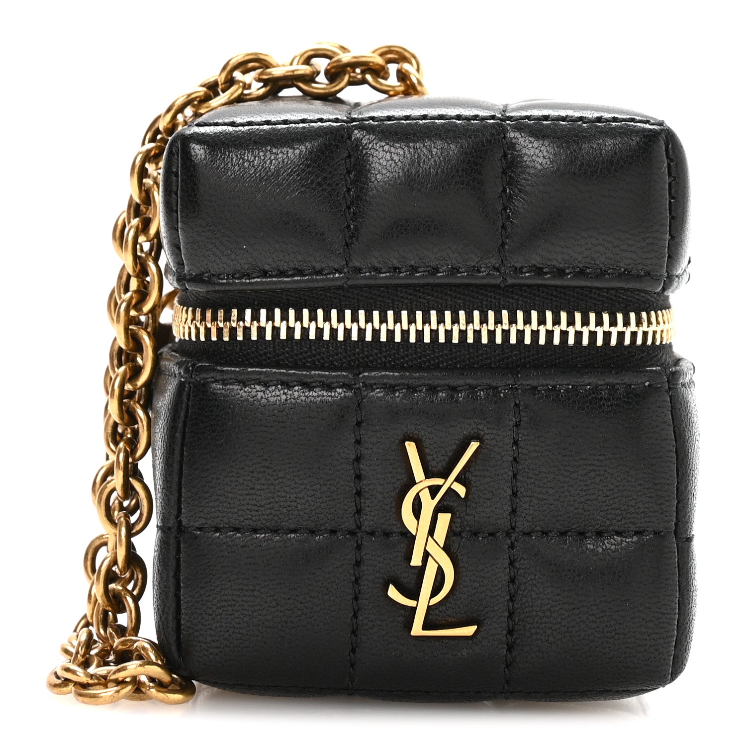 Saint Laurent Lambskin Cassandre Matelasse Carre Mini Cube On Chain Black 1 of 7