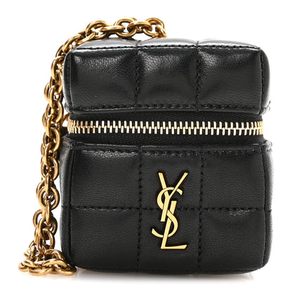 Saint Laurent Lambskin Cassandre Matelasse Carre Mini Cube On Chain Black 1 of 7