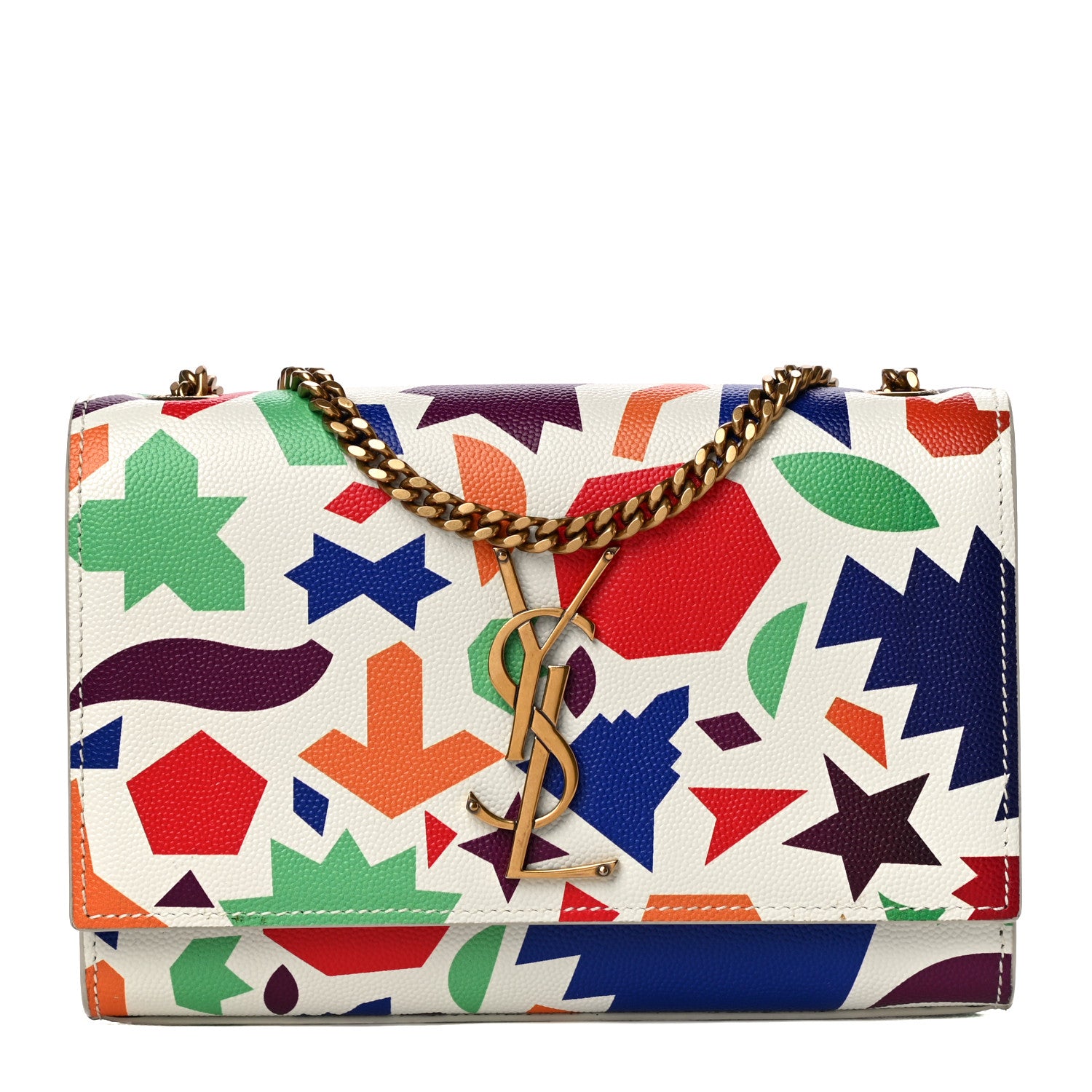 Saint Laurent Grain De Poudre Small Classic Monogram Shapes Print Kate Satchel White 1 of 10