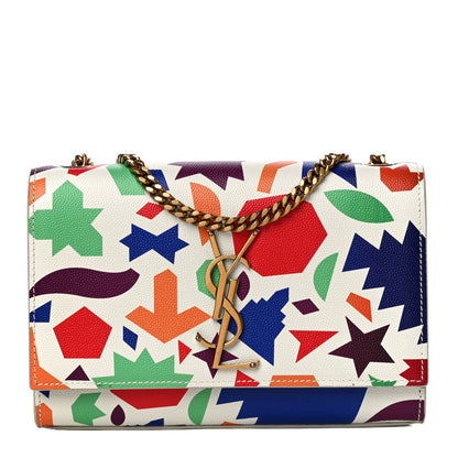 Saint Laurent Grain De Poudre Small Classic Monogram Shapes Print Kate Satchel White 1 of 10